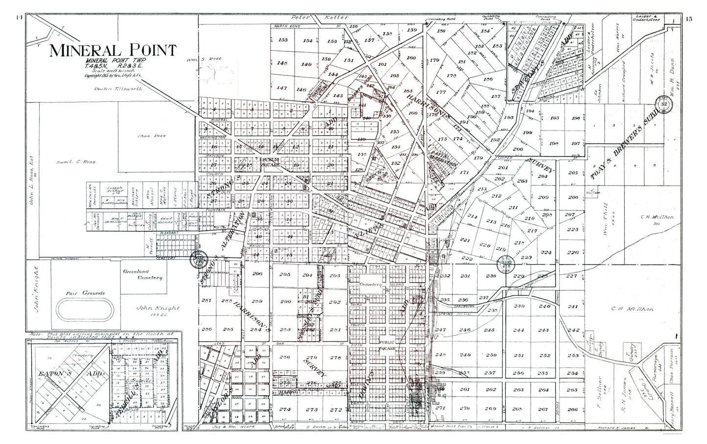 Historic City Map - Mineral Point Wisconsin - Ogle 1915 - 36.59 x 23 - Vintage Wall Art