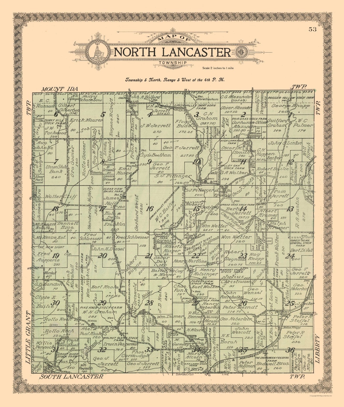 Historic City Map - North Lancaster Wisconsin - Ogle 1918 23 x 27.21 - Vintage Wall Art