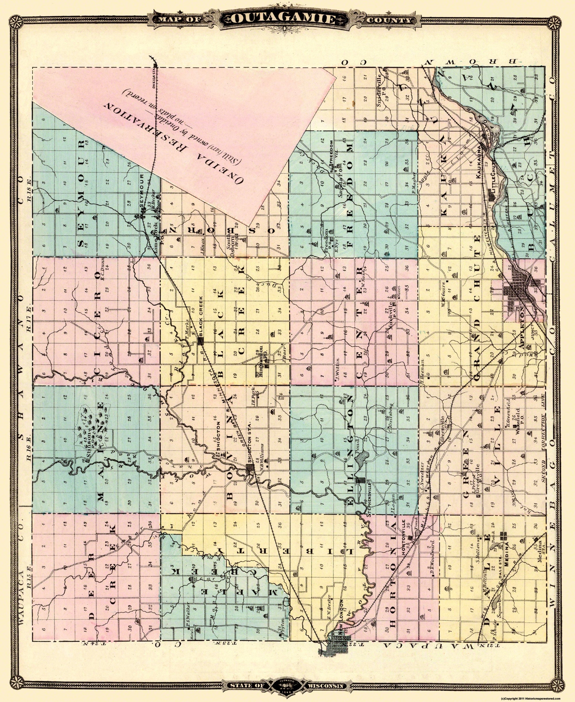Historic County Map - Outagamie County Wisconsin - Snyder 1878 - 23 x ...