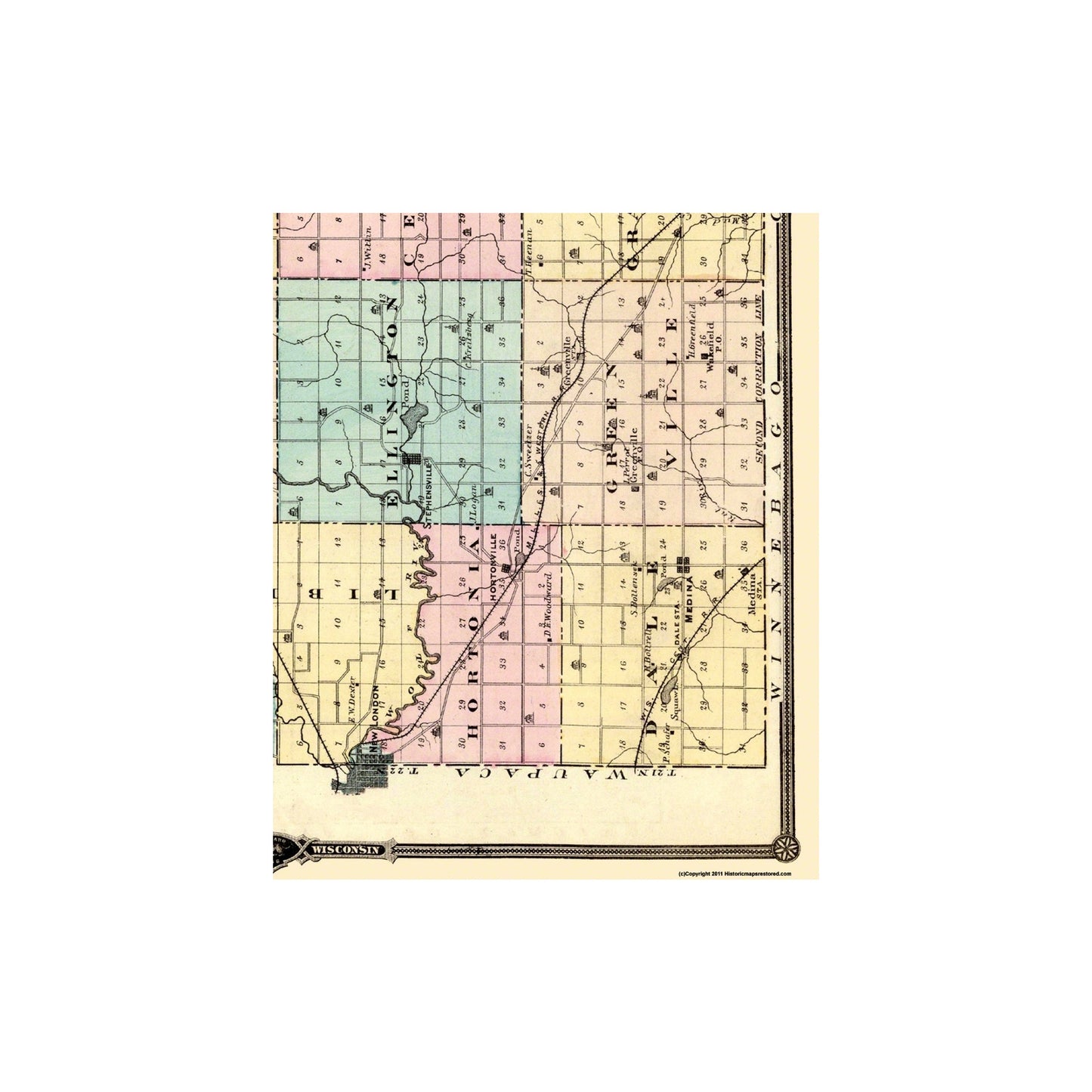 Historic County Map - Outagamie County Wisconsin - Snyder 1878 - 23 x 28.06 - Vintage Wall Art