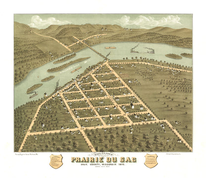 Historic Panoramic View - Prairie Du Sac Wisconsin - Ruger 1870 - 26.53 x 23 - Vintage Wall Art