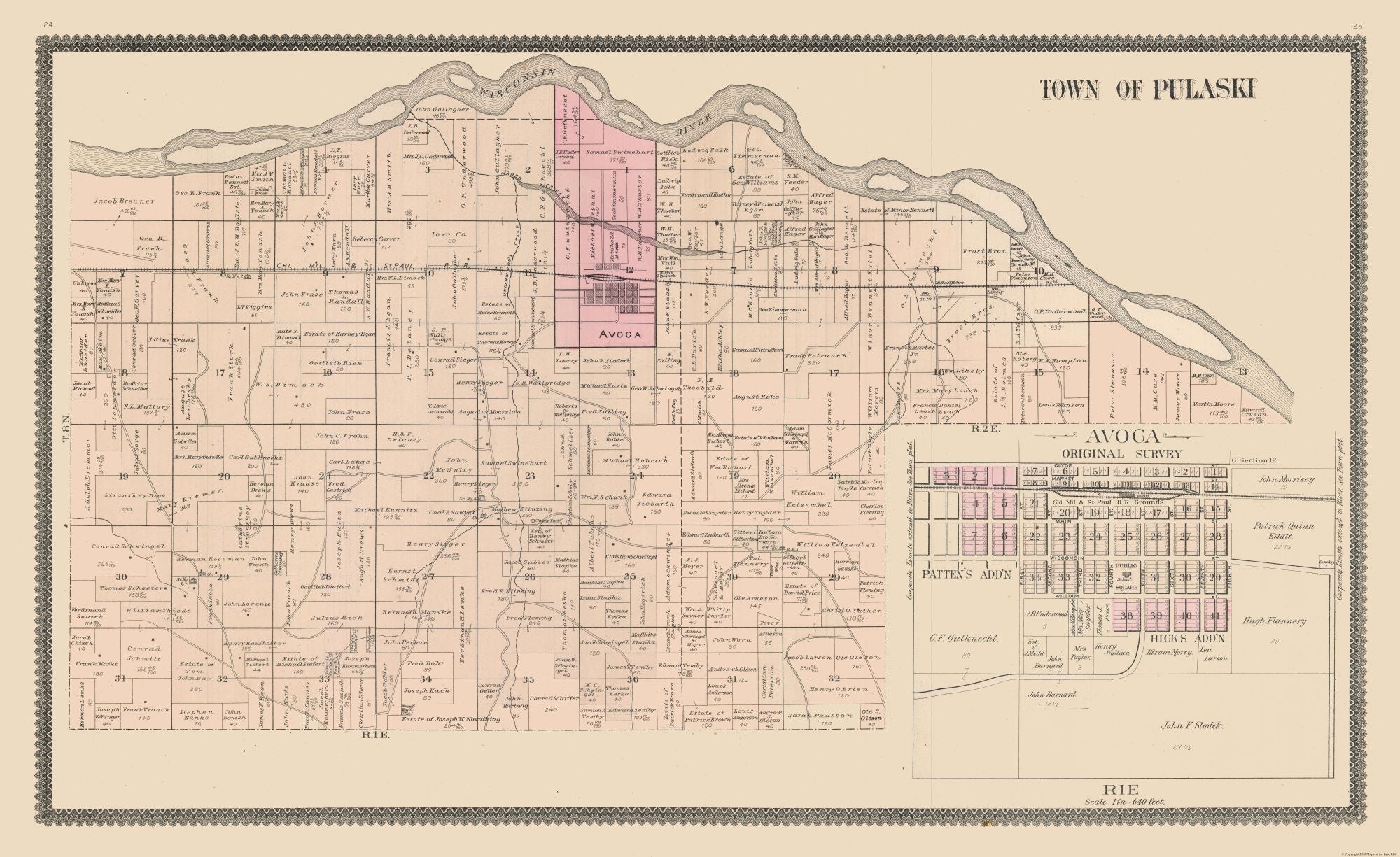 Historic City Map - Pulaski Avoca Wisconsin - Brandt 1895 37.56 x 23 ...