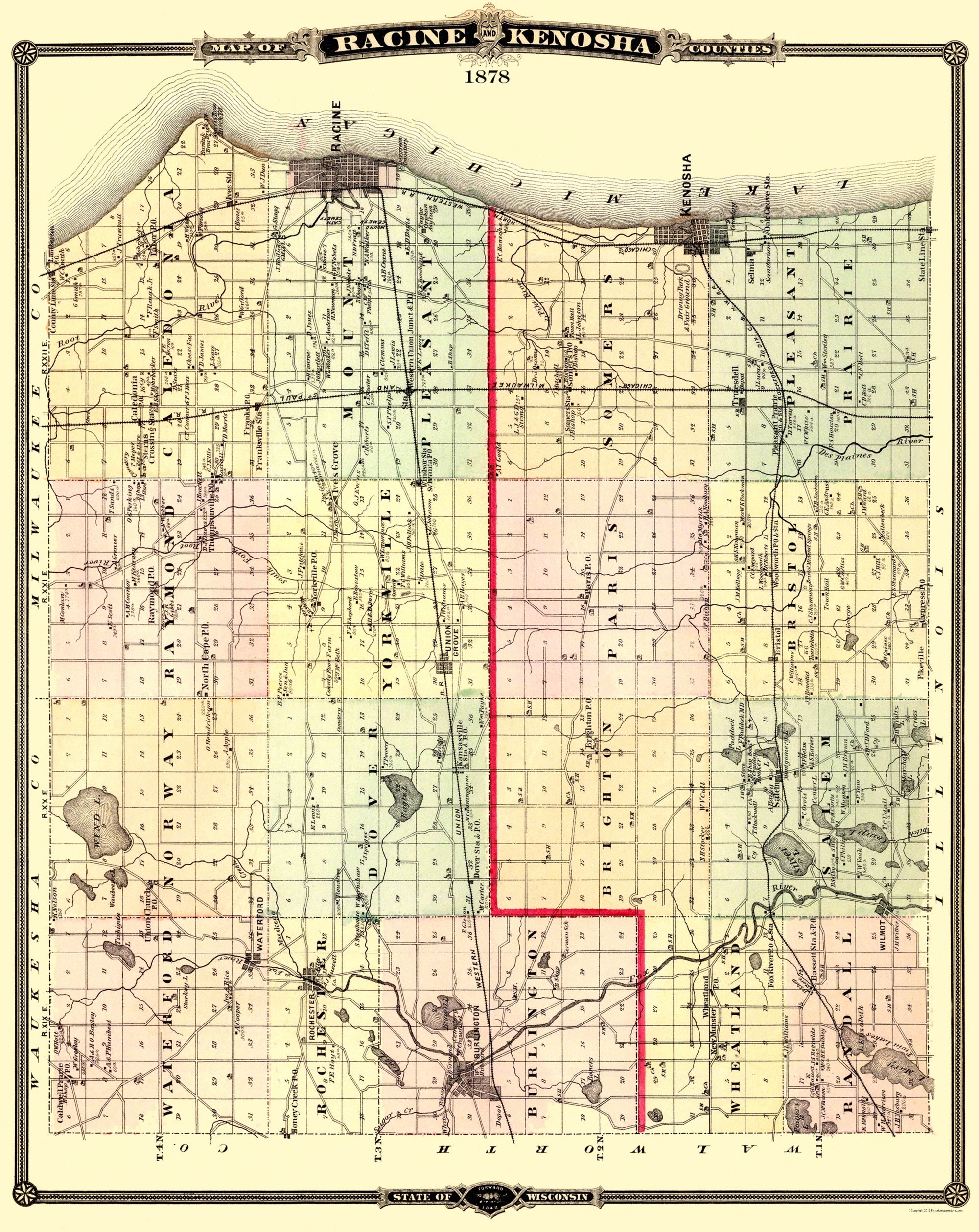 Cnh Racine Map Historic County Map - Racine Kenosha Counties Wisconsin - Snyder 1878 ...