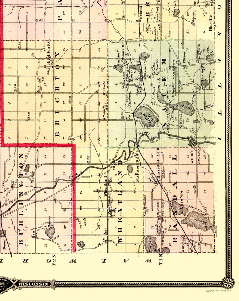 Historic County Map - Racine Kenosha Counties Wisconsin - Snyder 1878 - 23 x 28.94 - Vintage Wall Art