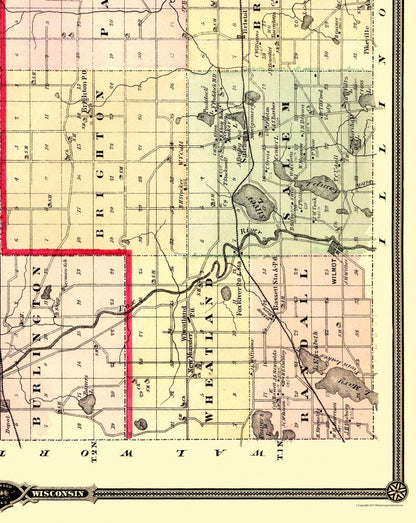 Historic County Map - Racine Kenosha Counties Wisconsin - Snyder 1878 - 23 x 28.94 - Vintage Wall Art