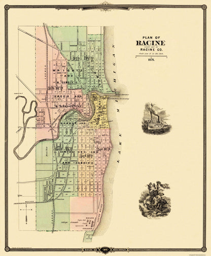 Historic City Map - Racine Wisconsin - Snyder 1878 - 23 x 27.94 - Vintage Wall Art