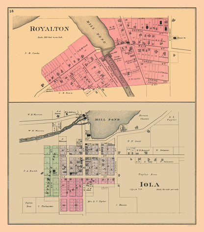 Historic City Map - Royalton Iola Wisconsin - Foote 1889 - 23 x 26.19 - Vintage Wall Art