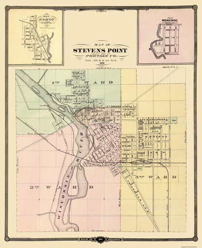 Historic City Map - Stevens Point Wonewoc Wisconsin - Snyder 1878 - 23 x 28.31 - Vintage Wall Art