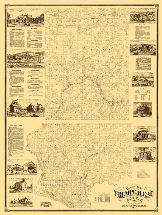 Historic County Map - Trempealeau County Wisconsin - Tucker 1877 - 23 x 30.37 - Vintage Wall Art