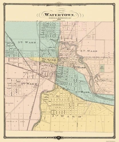 Historic City Map - Watertown Wisconsin - Snyder 1878 - 23 x 27.38 - Vintage Wall Art