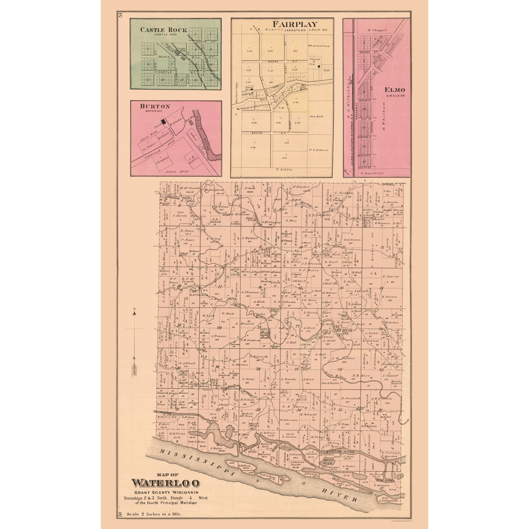 Historic City Map - Waterloo Wisconsin - Foote 1877 - 23 x 37.17 - Vin ...