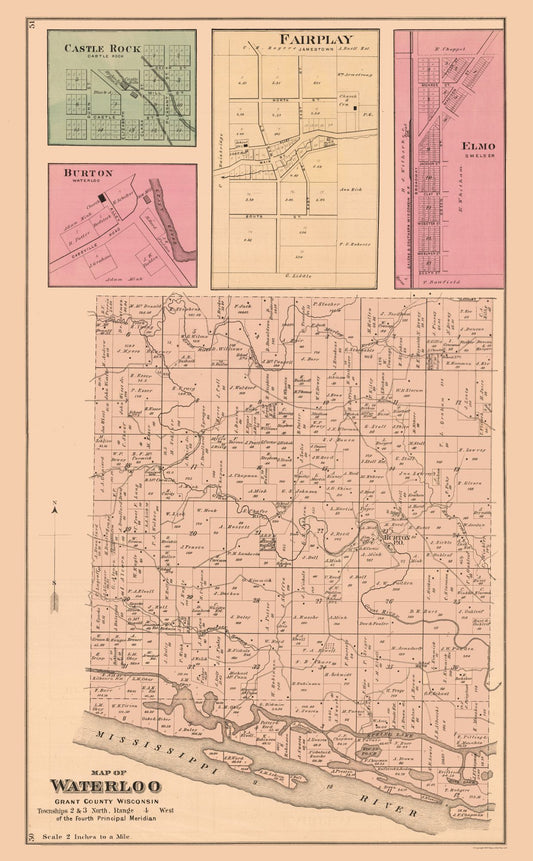 Historic City Map - Waterloo Wisconsin - Foote 1877 - 23 x 37.17 - Vintage Wall Art