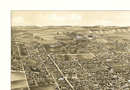 Historic Panoramic View - Waukesha Wisconsin - Stoner 1880 - 32.99 x 23 - Vintage Wall Art