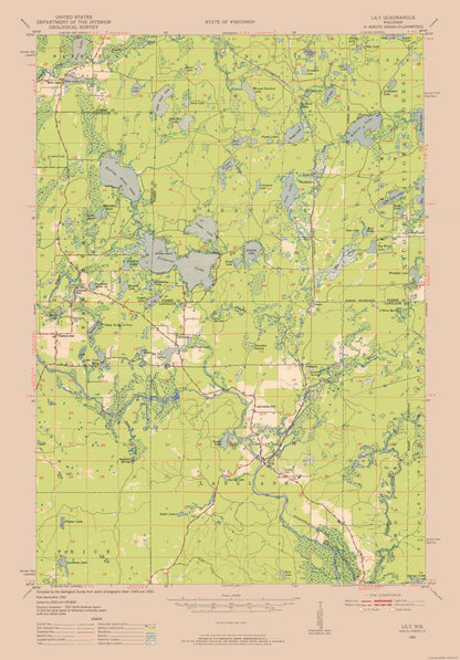 Topographical Map - Lily Wisconsin Quad - USGS 1950 - 23 x 33.03 - Vintage Wall Art