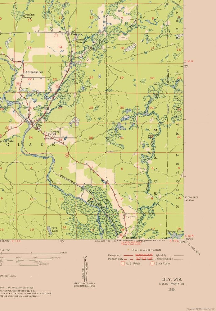 Topographical Map - Lily Wisconsin Quad - USGS 1950 - 23 x 33.03 - Vintage Wall Art