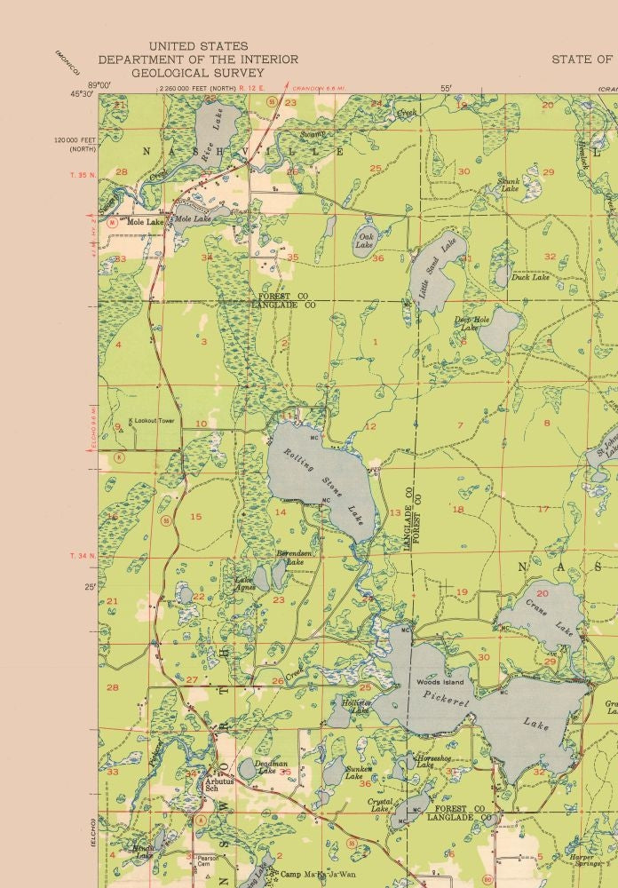 Topographical Map - Lily Wisconsin Quad - USGS 1950 - 23 x 33.03 - Vintage Wall Art