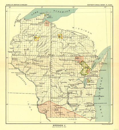 Historic State Map - Wisconsin - Hoen 1896 - 23 x 25.13 - Vintage Wall Art