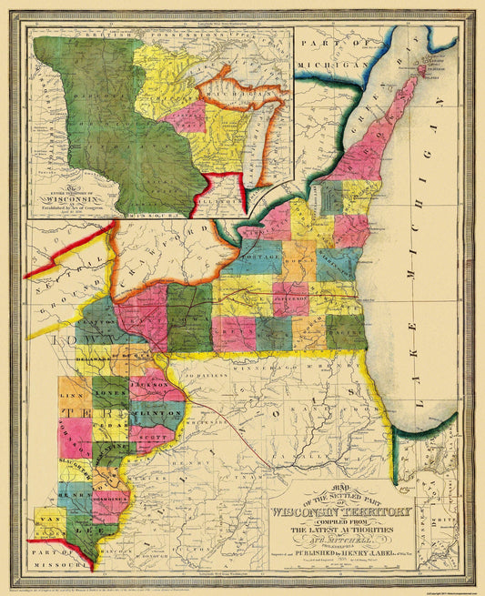 Historic State Map - Wisconsin Territory - Abel 1838 - 23 x 28.25 - Vintage Wall Art