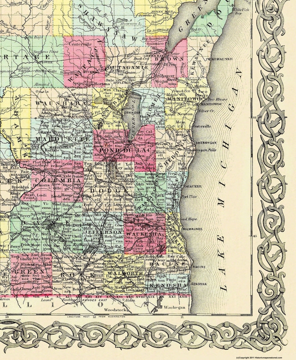 Historic State Map - Wisconsin - Colton 1855 - 23 x 28.06 - Vintage Wall Art