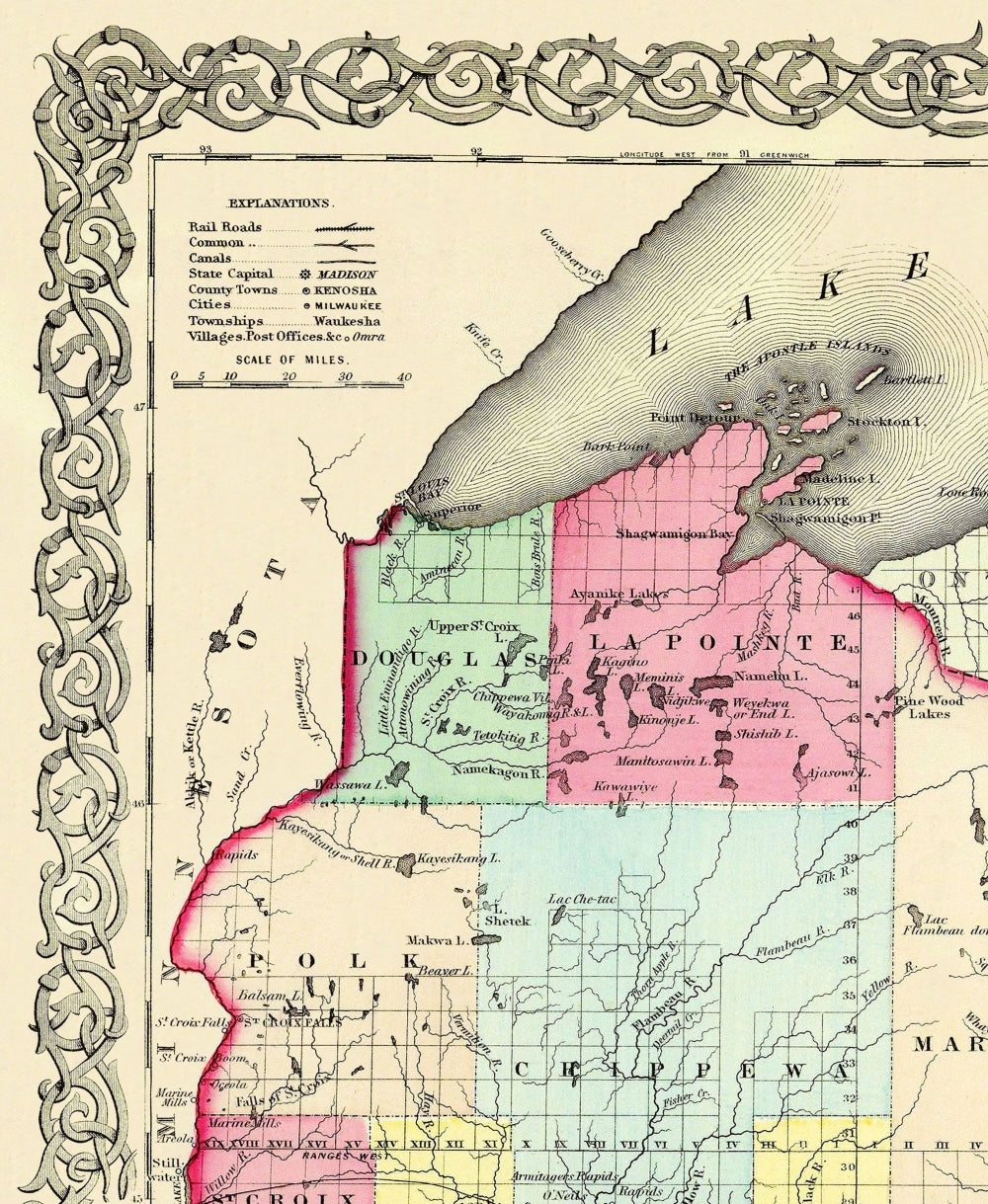 Historic State Map - Wisconsin - Colton 1855 - 23 x 28.06 - Vintage Wall Art