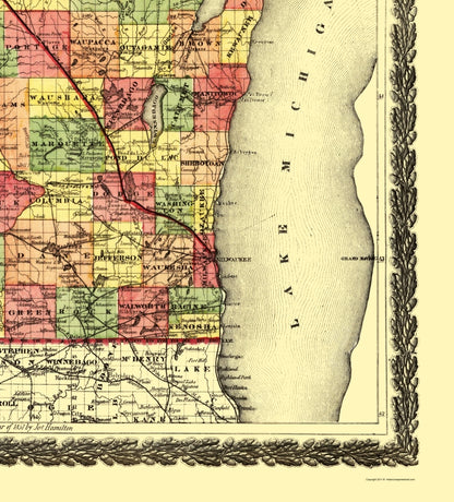 Historic State Map - Wisconsin Townships - Hamilton 1857 - 23 x 25.44 - Vintage Wall Art