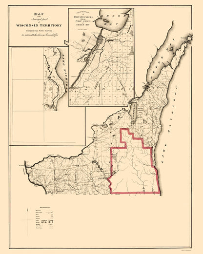 Historic State Map - Wisconsin Territory Surveys - Surveyor General 1835 - 23 x 28.79 - Vintage Wall Art