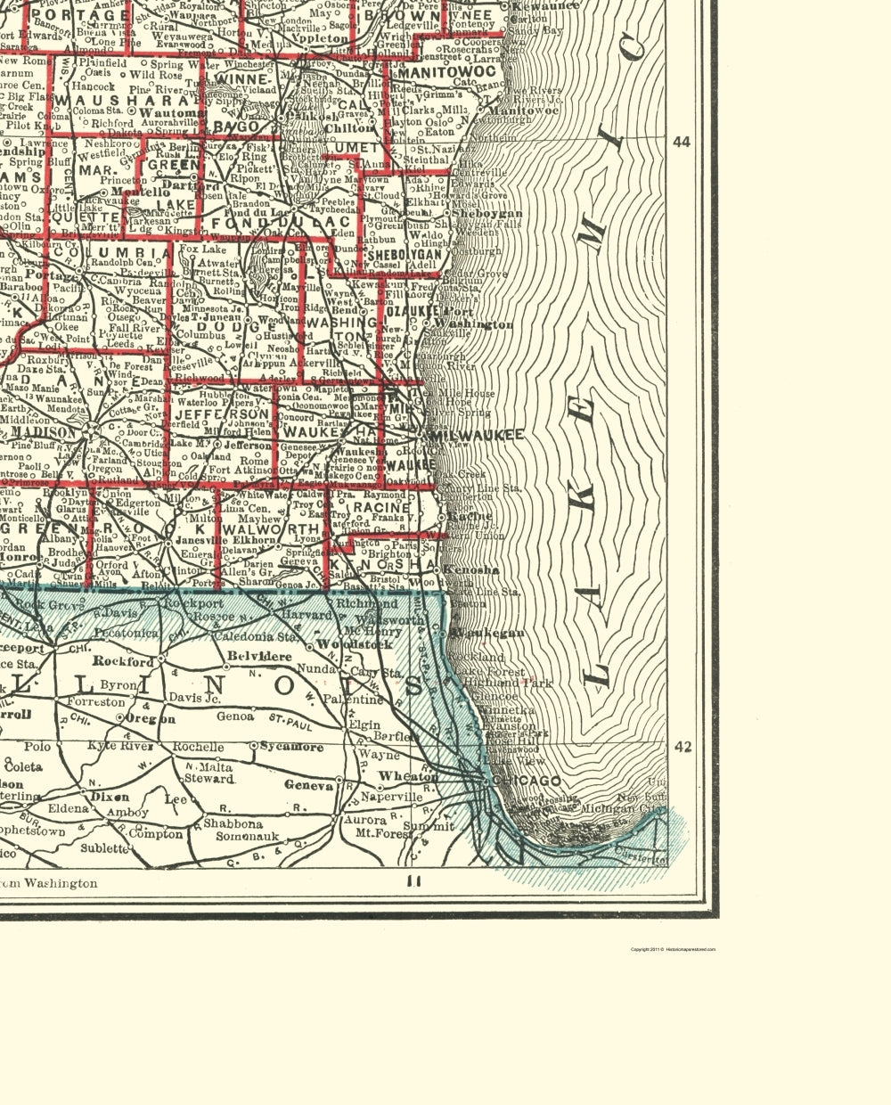 Historic State Map - Wisconsin - Rathbun 1893 - 23 x 28.52 - Vintage Wall Art