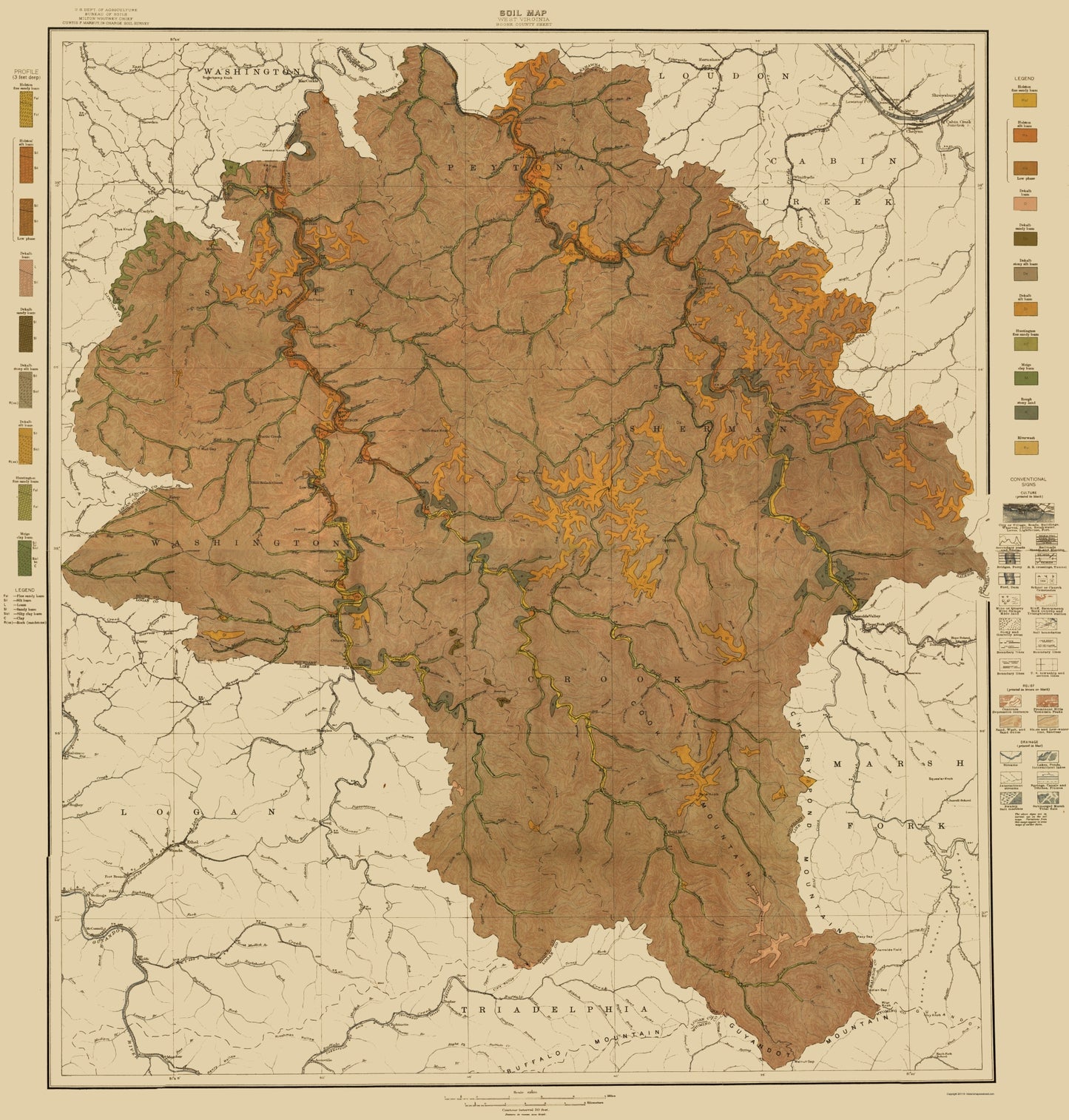 Historic County Map - Boone County West Virginia Soil 1913 - Hoen 23 x 24.09 - Vintage Wall Art