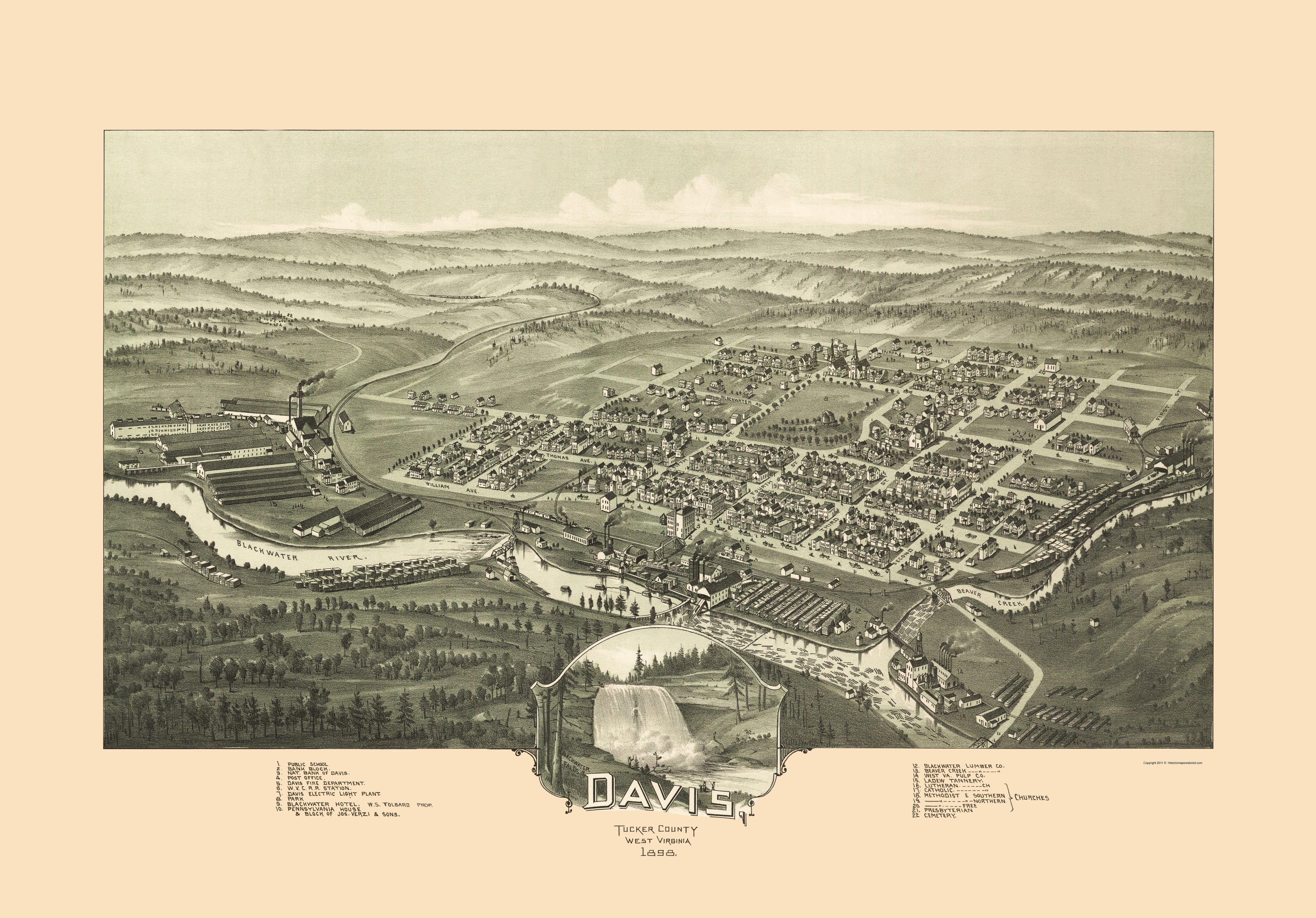 Historic Panoramic View - Davis West Virginia - Fowler 1898 - 23 x 32 ...