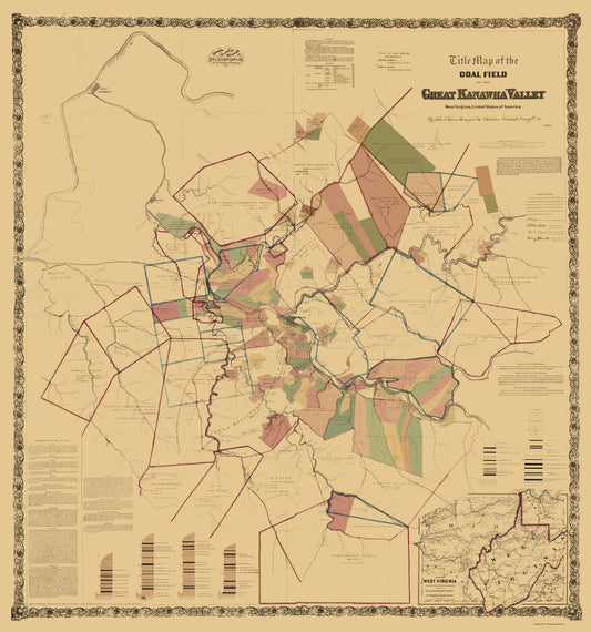 Historic State Map - West Virginia Kanawha Valley - Colton 1867 - 23 x 24 - Vintage Wall Art