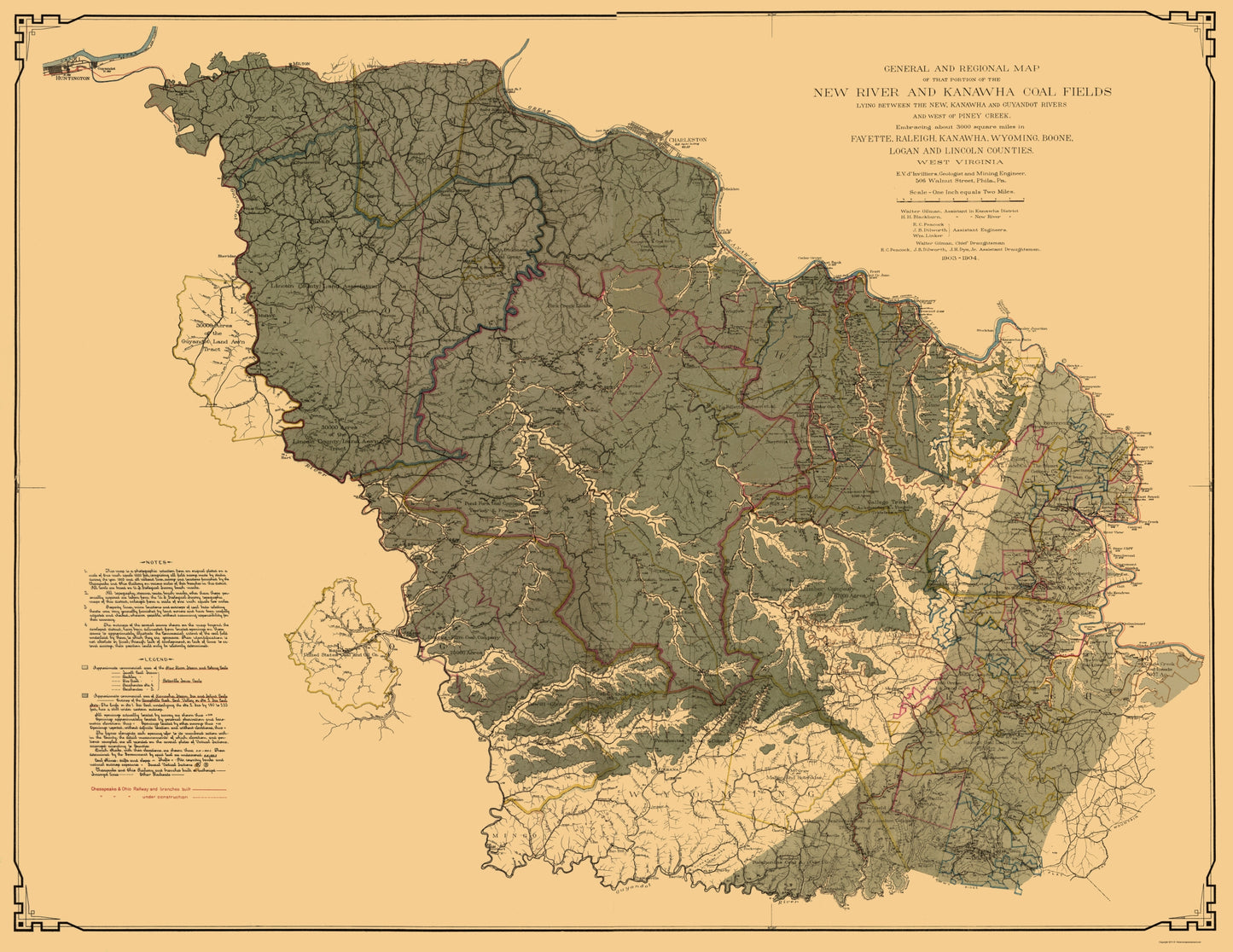 Historic Mine Map - New River Kanawha Coal Fields West Virginia - Peacock 1903 - 23 x 29.79 - Vintage Wall Art