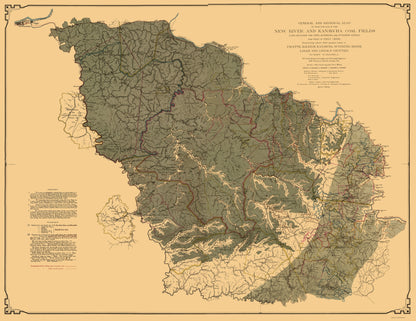 Historic Mine Map - New River Kanawha Coal Fields West Virginia - Peacock 1903 - 23 x 29.79 - Vintage Wall Art