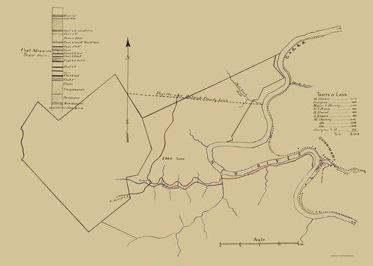 Historic Mine Map - New River Coal Mine Survey West VA - Anon 1880 - 23 x 32 - Vintage Wall Art