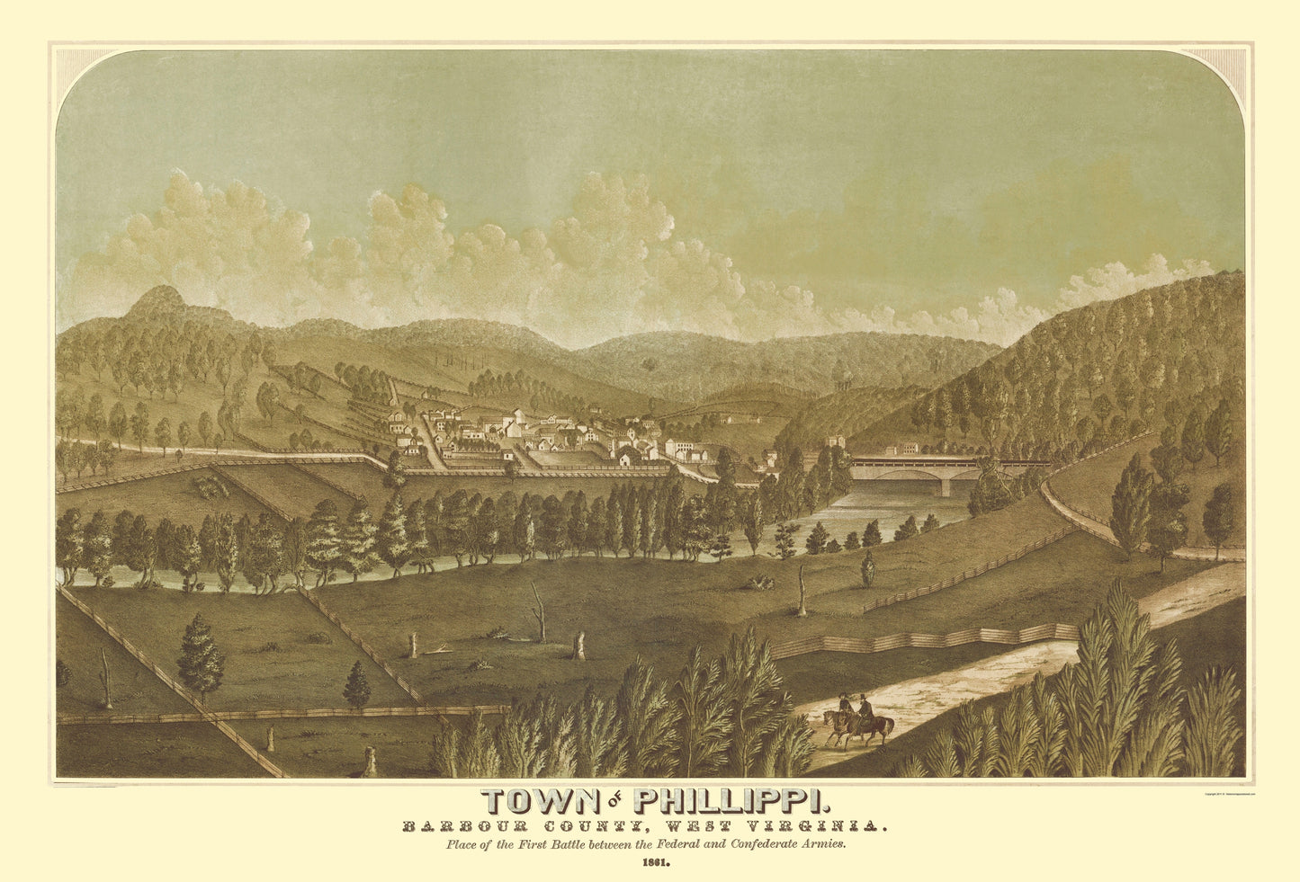 Historic Panoramic View - Phillippi West Virginia - Pool 1861 - 23 x 33.89 - Vintage Wall Art