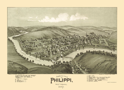 Historic Panoramic View - Phillippi West Virginia - Fowler 1897 - 23 x 31.48 - Vintage Wall Art