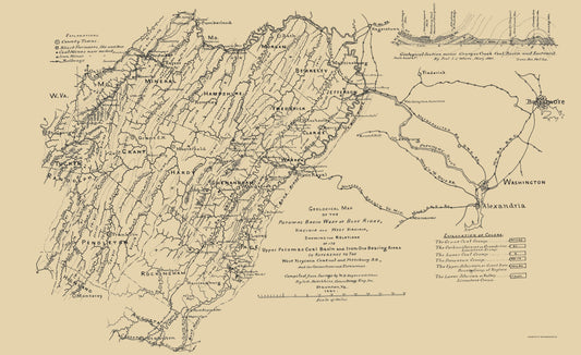 Historic Mine Map - Potomac Basin West of Blue Ridge Virginia - Hotchkiss 1882 - 23 x 37 - Vintage Wall Art