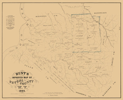 Historic County Map - Wetzel County West Virginia - Peterson 1865 - 28.16 x 23 - Vintage Wall Art