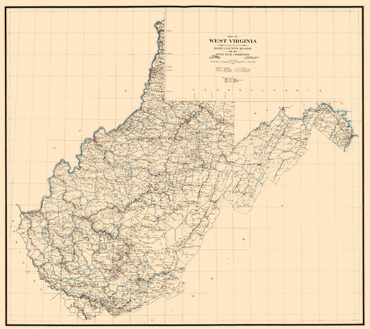 Historic State Map - West Virginia -1919 - 25.85 x 23 - Vintage Wall Art