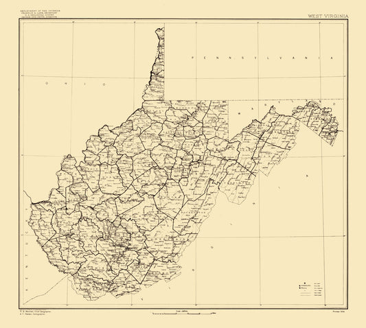 Historic State Map - West Virginia - Marshall 1916 - 25.67 x 23 - Vintage Wall Art