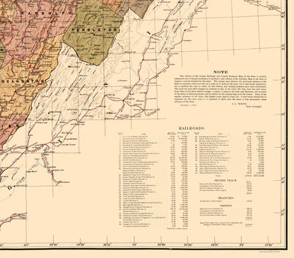 Railroad Map - West Virginia Railroads - White 1917 - 26.18 x 23 - Vintage Wall Art