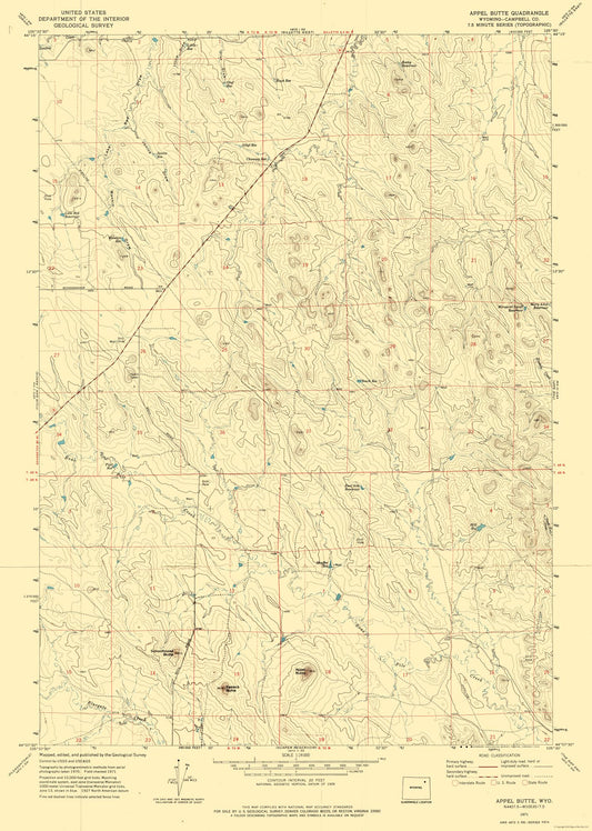 Topographical Map - Appel Butte Wyoming Quad - USGS 1971 - 23 x 32.25 - Vintage Wall Art