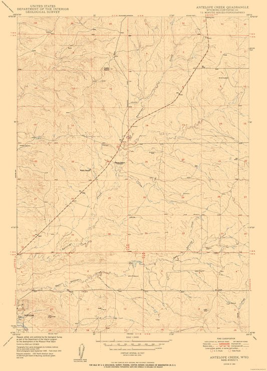 Topographical Map - Antelope Creek Wyoming Quad - USGS 1950 - 23 x 31.97 - Vintage Wall Art