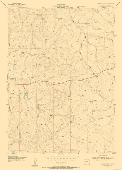 Topographical Map - Artesian Draw Wyoming Quad - USGS 1954 - 23 x 32.13 - Vintage Wall Art