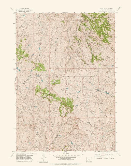 Topographical Map - North West Adon Wyoming Quad - USGS 1972 - 23 x 29.22 - Vintage Wall Art