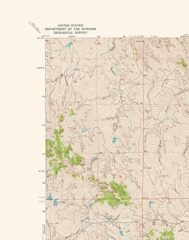 Topographical Map - North West Adon Wyoming Quad - USGS 1972 - 23 x 29.22 - Vintage Wall Art