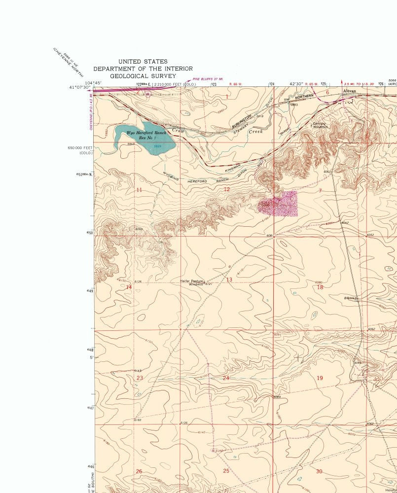 Topographical Map - Altvan Wyoming Quad - USGS 1963 - 23 x 28.56 - Vintage Wall Art