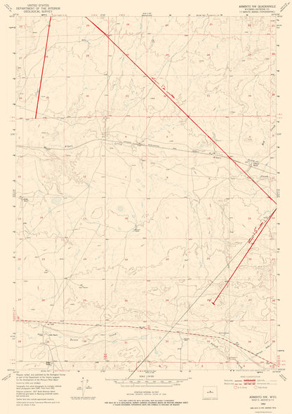 Topographical Map - North West Arminto Wyoming Quad - USGS 1952 - 23 x 32.66 - Vintage Wall Art