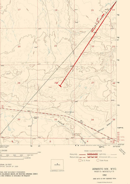 Topographical Map - North West Arminto Wyoming Quad - USGS 1952 - 23 x 32.66 - Vintage Wall Art