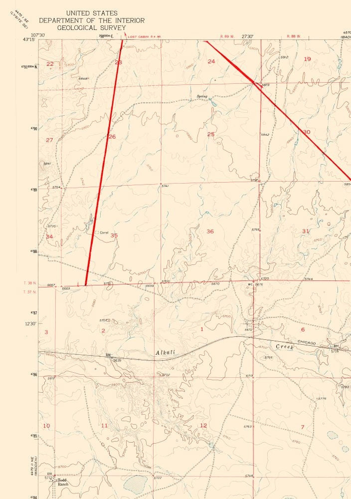 Topographical Map - North West Arminto Wyoming Quad - USGS 1952 - 23 x 32.66 - Vintage Wall Art