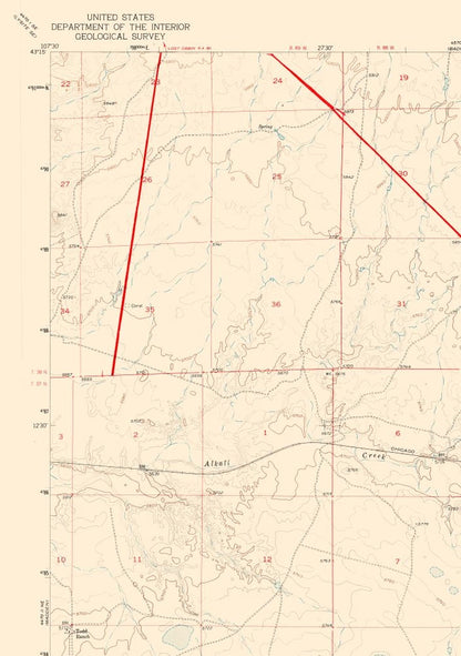 Topographical Map - North West Arminto Wyoming Quad - USGS 1952 - 23 x 32.66 - Vintage Wall Art